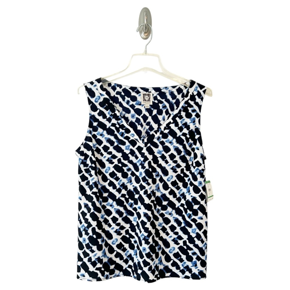 Anne Klein Ultramarine Chic Ink Multi V-Neck Sleeveless Tank Top Size L